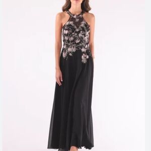 Betsy & Adam Maryse" Chiffon Embroidered Bodice Floor Length Dress..Size 16